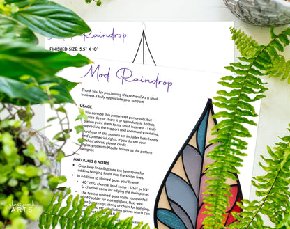 Modern Raindrop Plant Stained Glass Leaves Pattern