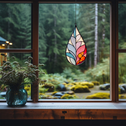 A picture of the Modern Raindrop Plant Stained Glass Leaves Pattern from GlassyRock Arts. 