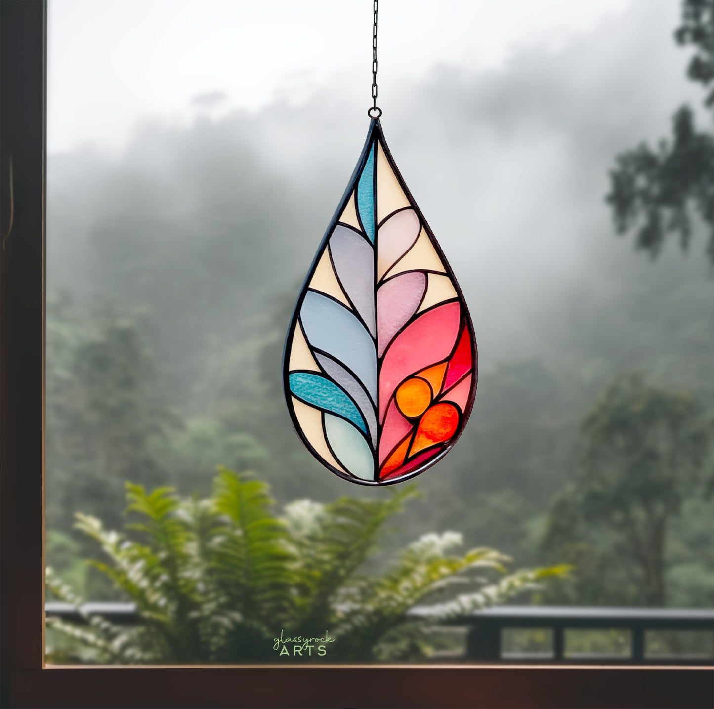 Modern Raindrop Plant Stained Glass Leaves Pattern