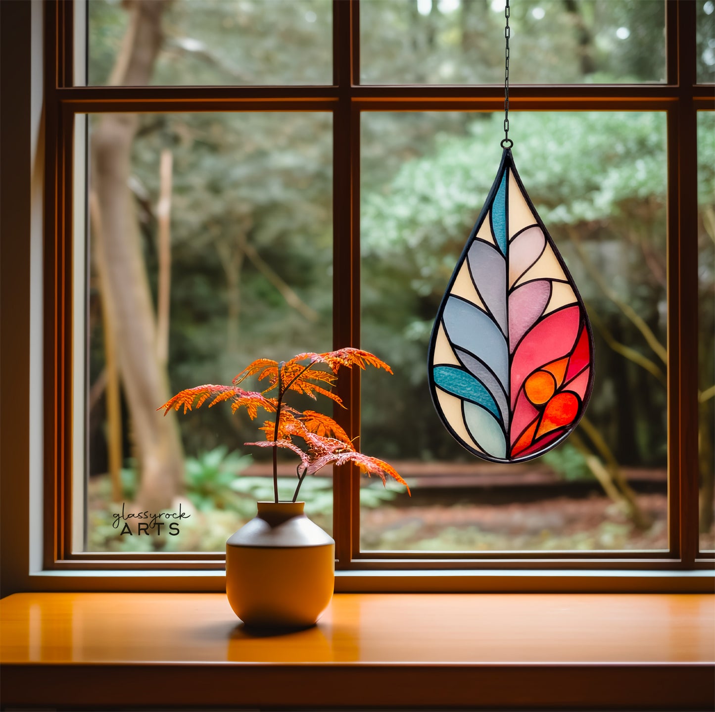 Modern Raindrop Plant Stained Glass Leaves Pattern