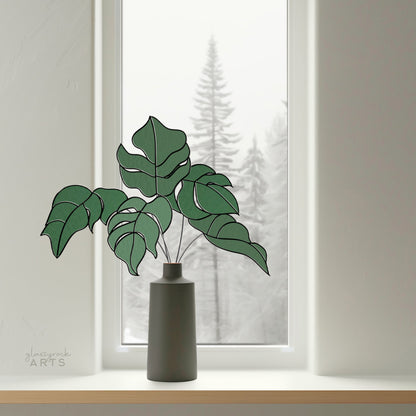 Monstera Leaves on Stems Stained Glass Patterns