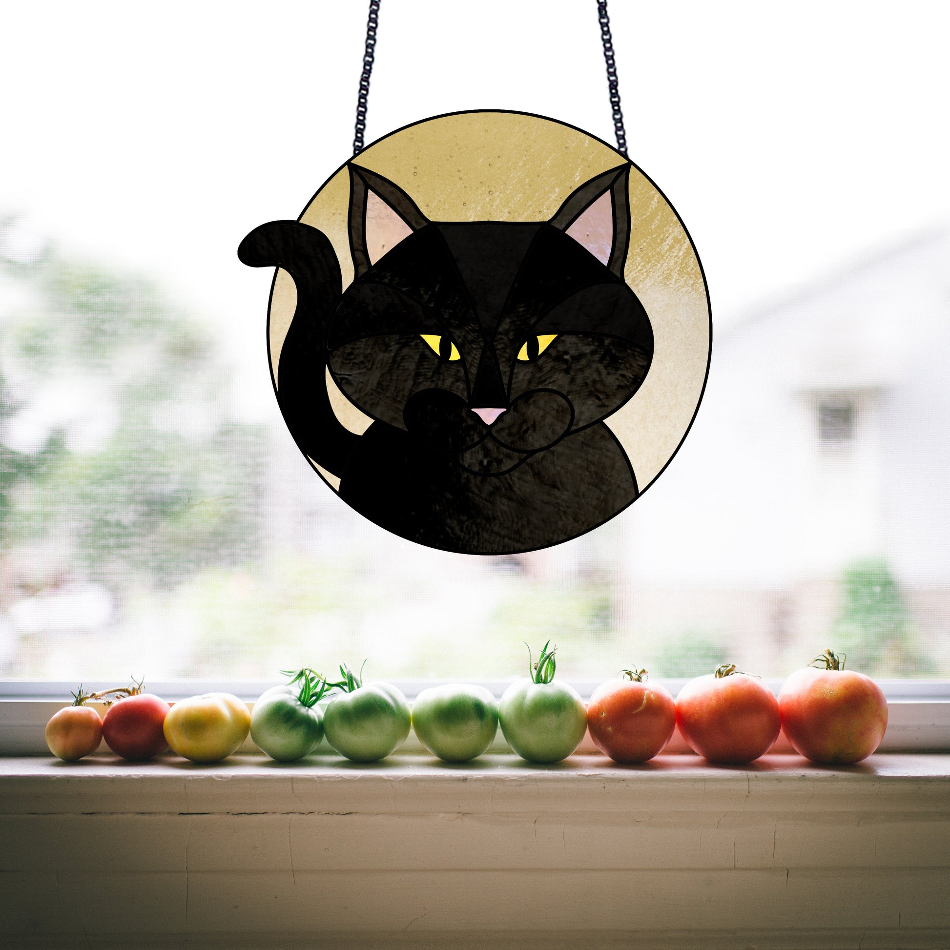 Full Moon Halloween Black Cat Stained Glass Pattern - Crafting Patterns & Molds, from GlassyRock Arts