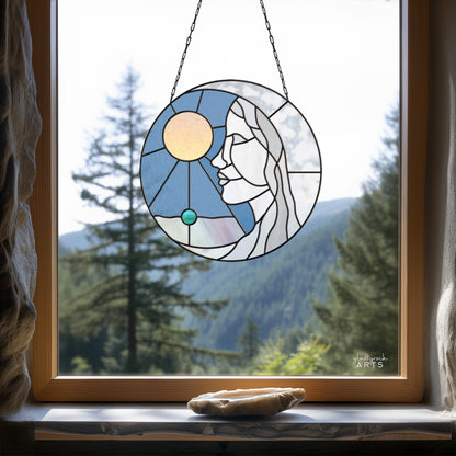 A picture of the Sun and Moon Woman Stained Glass Pattern from GlassyRock Arts. 