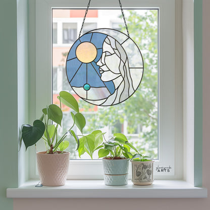 A picture of the Sun and Moon Woman Stained Glass Pattern from GlassyRock Arts. 