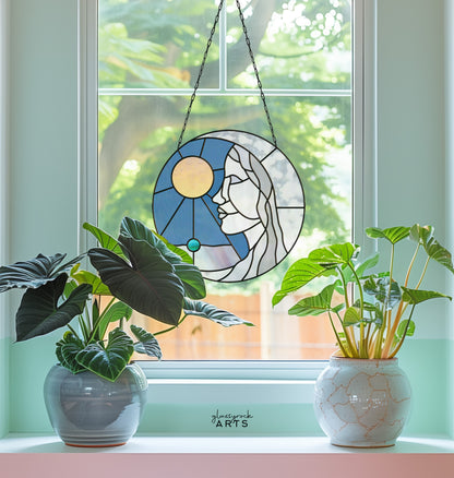 A picture of the Sun and Moon Woman Stained Glass Pattern from GlassyRock Arts. 