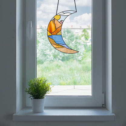 Landscape Crescent Moon Stained Glass Pattern