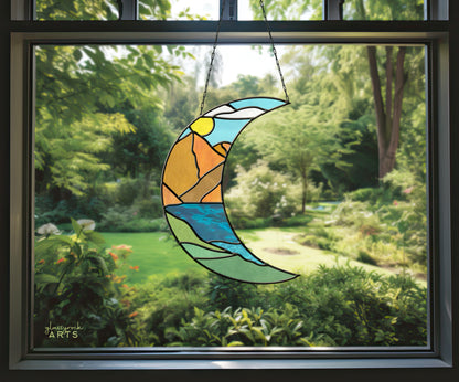 Landscape Crescent Moon Stained Glass Pattern