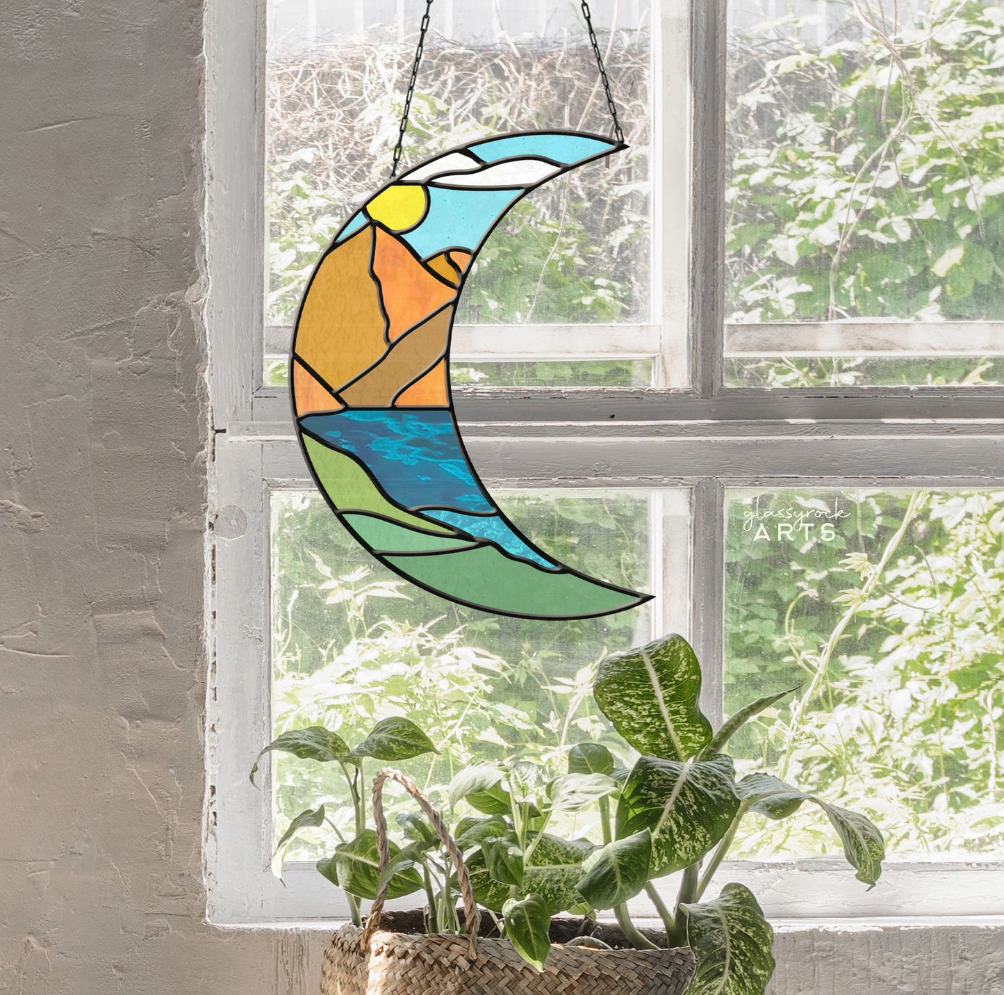 Landscape Crescent Moon Stained Glass Pattern