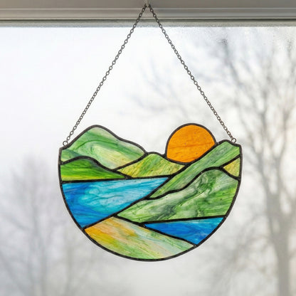 Mountain Stained Glass Landscape Pattern PDF & PNG