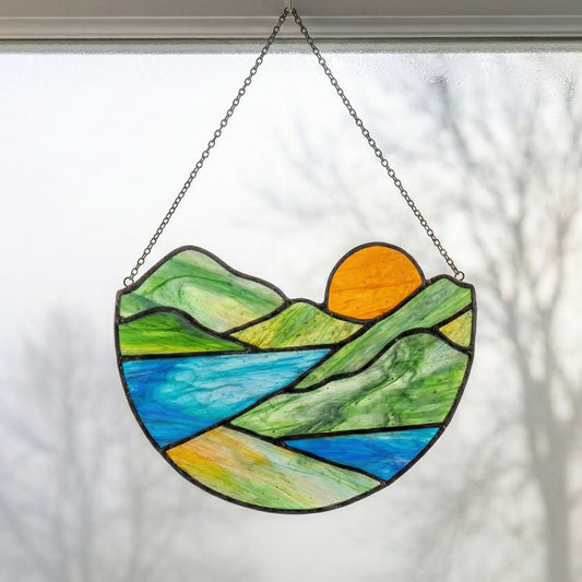 Mountain Stained Glass Landscape Pattern PDF & PNG