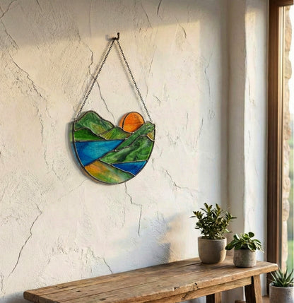 Mountain Stained Glass Landscape Pattern PDF & PNG