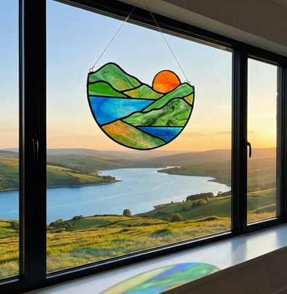 Mountain Stained Glass Landscape Pattern PDF & PNG