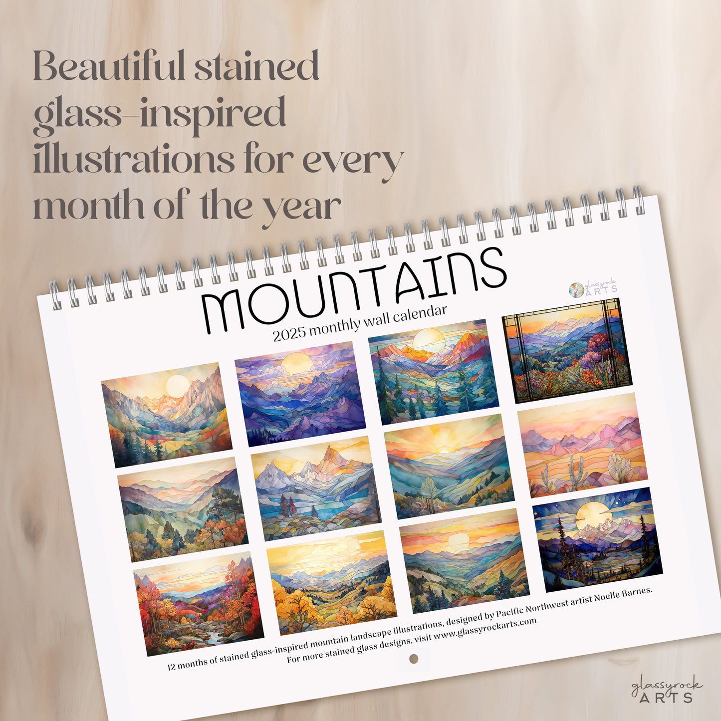 2025 Stained Glass Mountains Wall Calendar