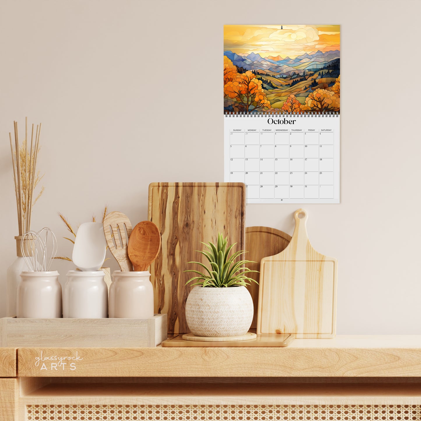 2025 Stained Glass Mountains Wall Calendar