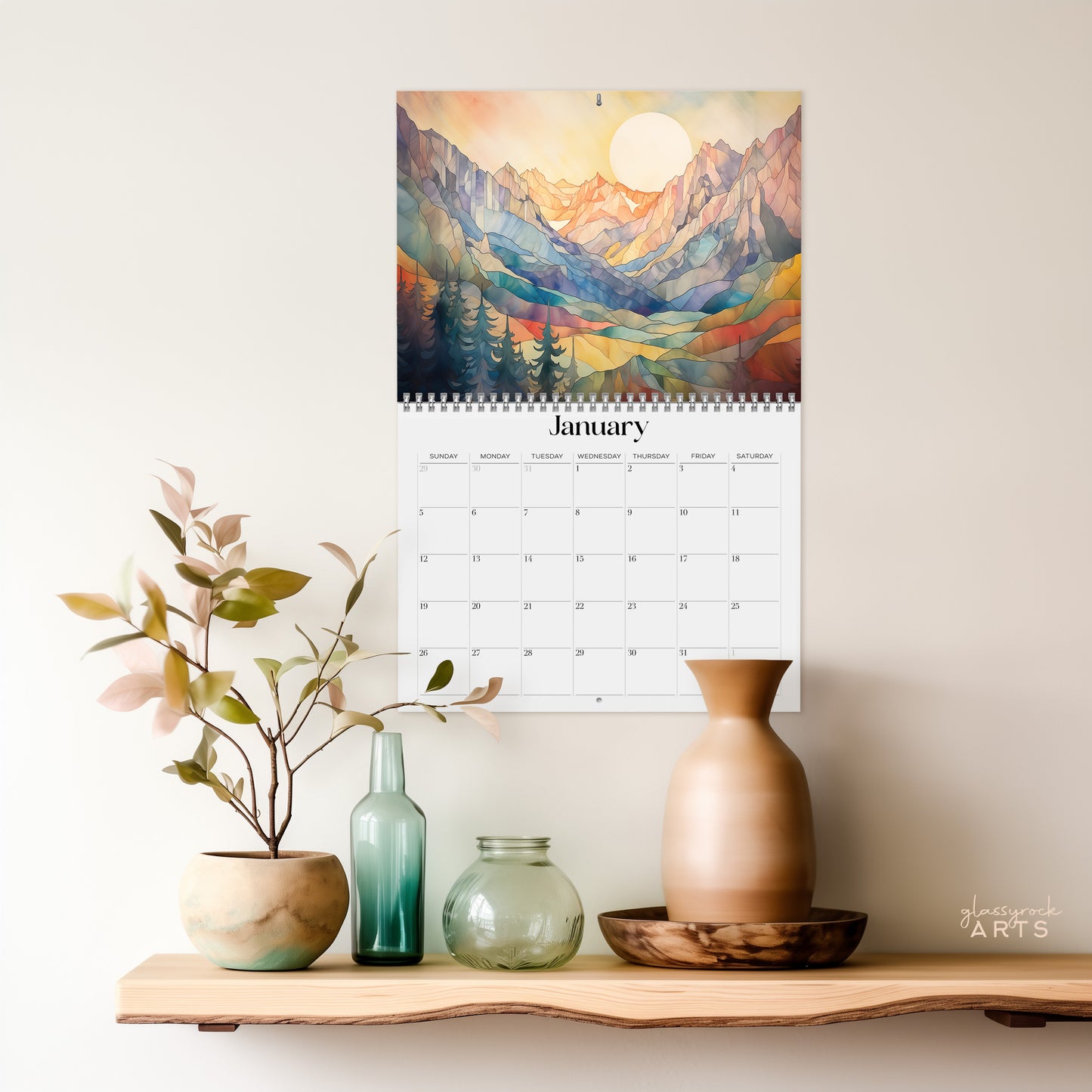 2025 Stained Glass Mountains Wall Calendar