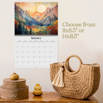 2025 Stained Glass Mountains Wall Calendar