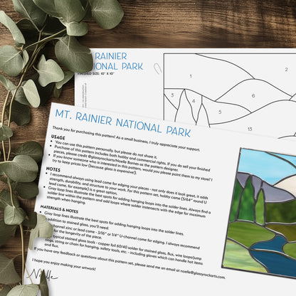 Mount Rainier Suncatcher Stained Glass Pattern with PNG & SVG
