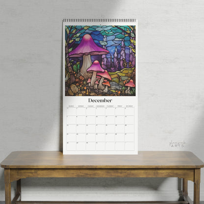 A picture of the 2025 Calendar: Stained Glass Mushrooms from GlassyRock Arts. 