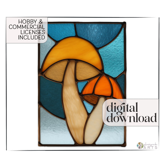 Mushroom Buddies Stained Glass Pattern and PNG