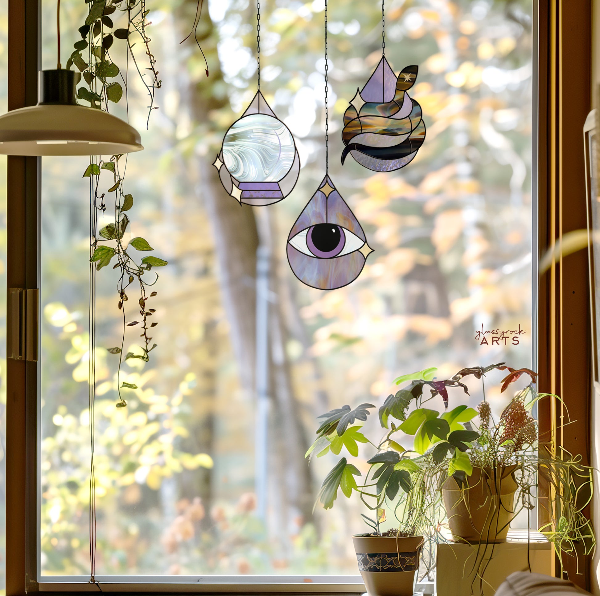 Mystical Drops Stained Glass Pattern Pack of 3 - Crafting Patterns & Molds, from GlassyRock Arts