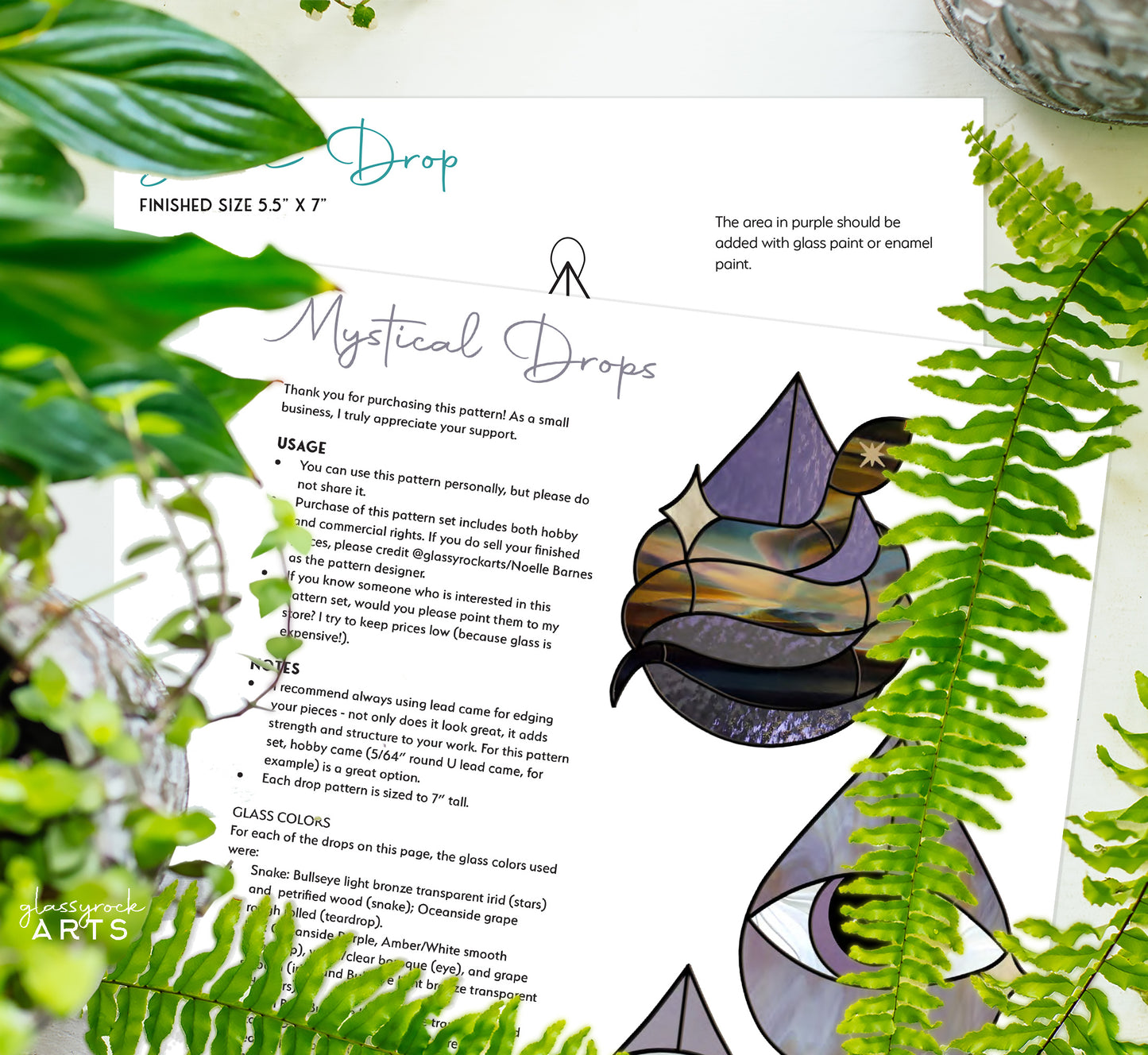 Mystical Drops Stained Glass Pattern Pack of 3 - Crafting Patterns & Molds, from GlassyRock Arts