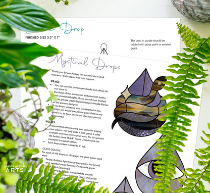 Mystical Drops Stained Glass Pattern Pack of 3 - Crafting Patterns & Molds, from GlassyRock Arts