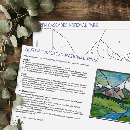 North Cascades National Park Suncatcher Stained Glass Pattern with PNG & SVG