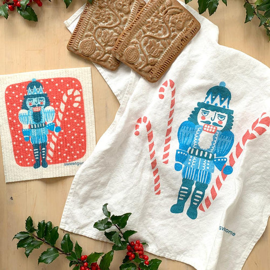 Nutcracker Tea Towel + 1 Swedish Dishcloth Bundle - Tea Towel from sweetgum home, LLC