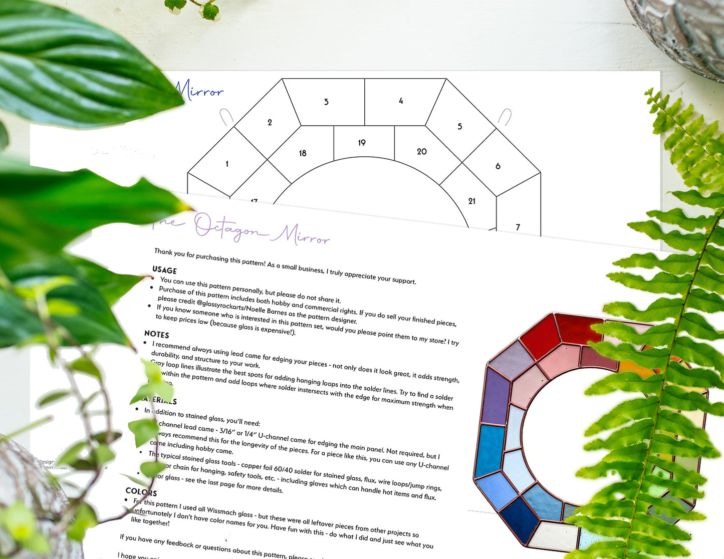 A picture of the Octagon Mirror Stained Glass Pattern from GlassyRock Arts. 