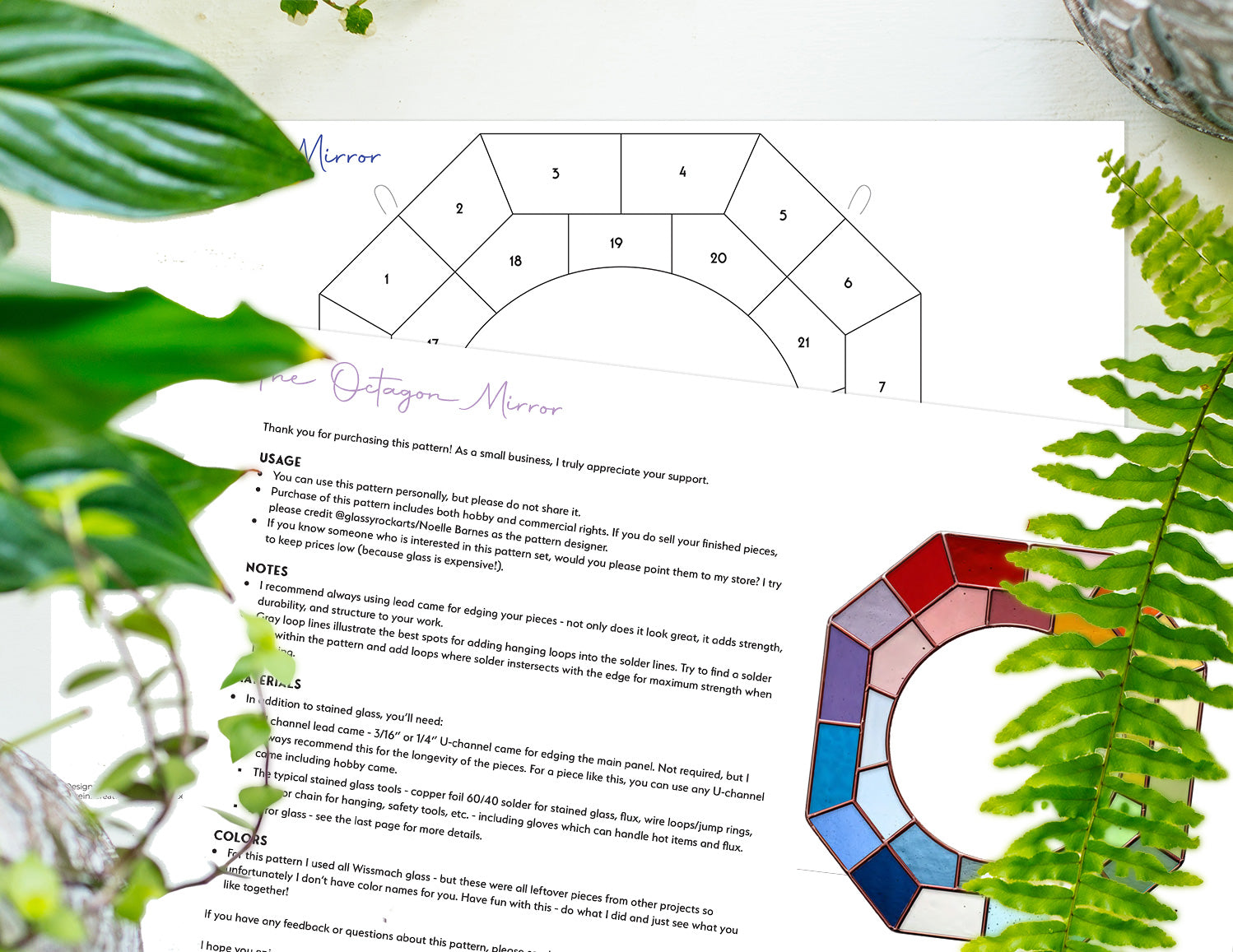 A picture of the Octagon Mirror Stained Glass Pattern from GlassyRock Arts. 