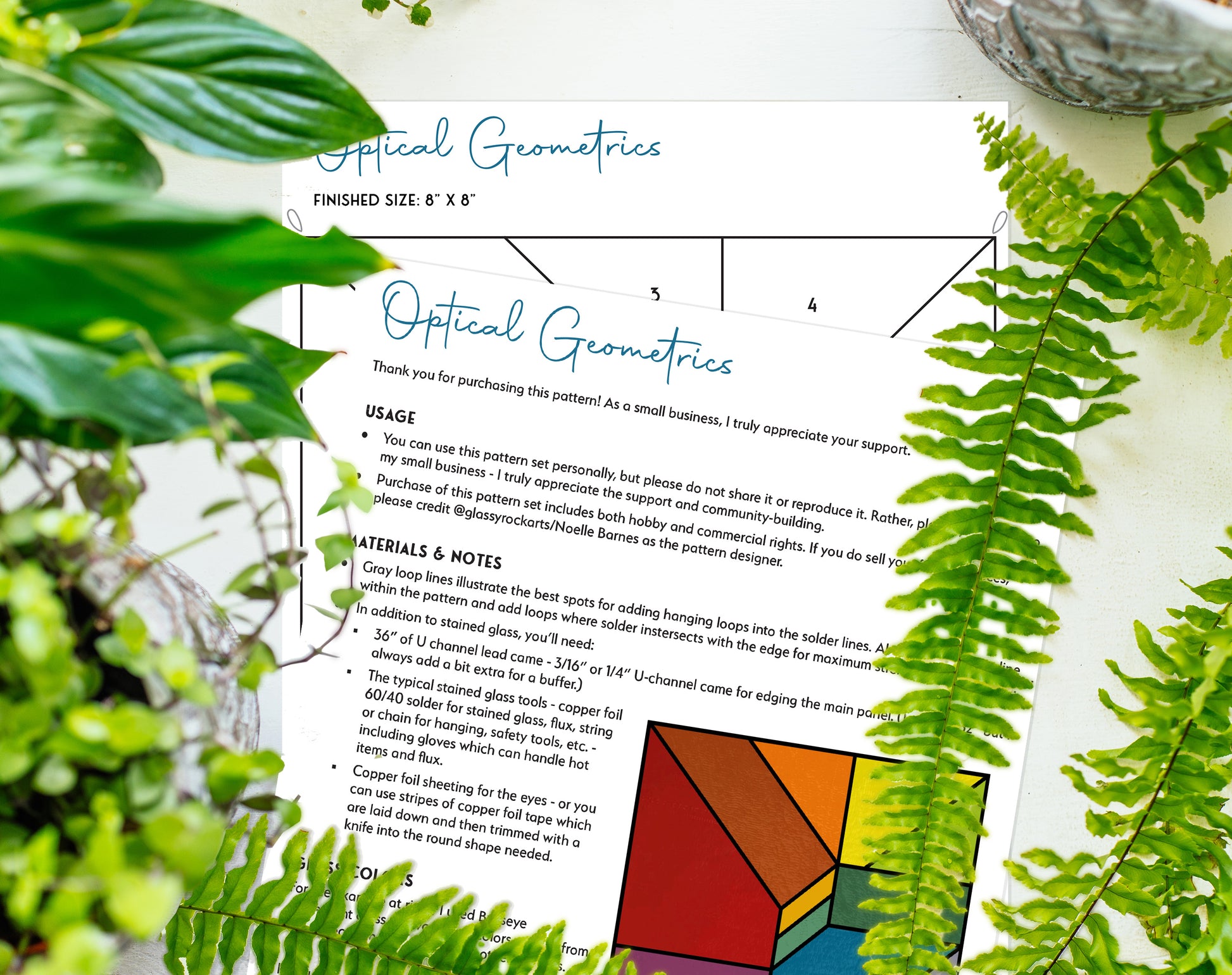 Beginner Geometric Stained Glass Pattern - Crafting Patterns & Molds, from GlassyRock Arts