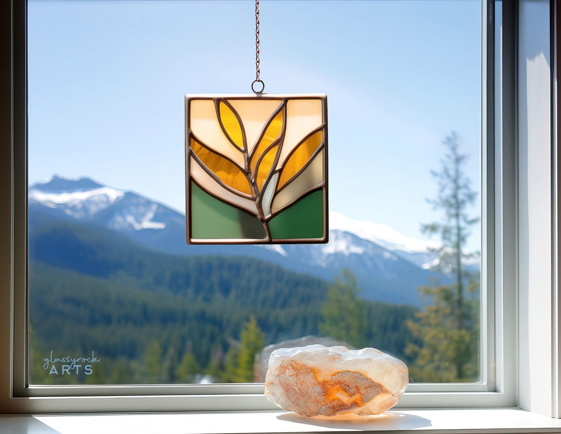 A picture of the Modern Leaves Stained Glass Plant Pattern 4-Pack from GlassyRock Arts. 