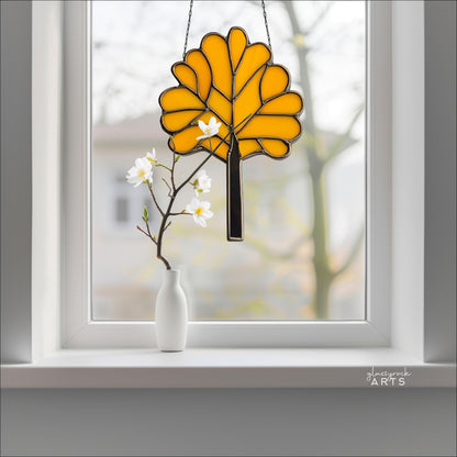 A picture of a orange art deco tree stained glass pattern from GlassyRock Arts.