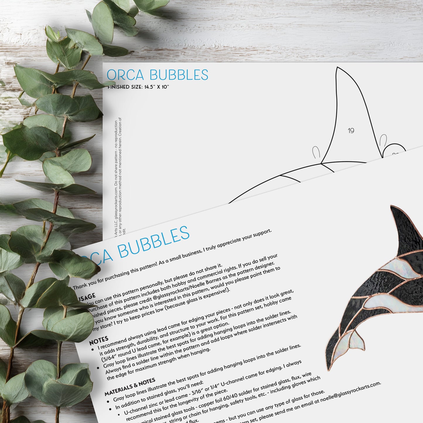 Stained Glass Orca Whale Suncatcher Pattern PDF & PNG