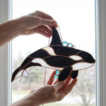Stained Glass Orca Whale Suncatcher Pattern PDF & PNG