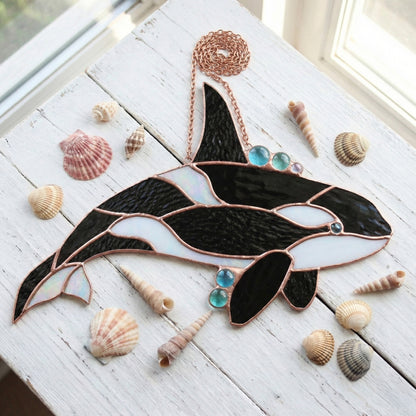 Stained Glass Orca Whale Suncatcher Pattern PDF & PNG