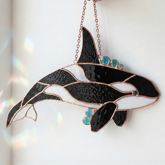 Stained Glass Orca Whale Suncatcher Pattern PDF & PNG