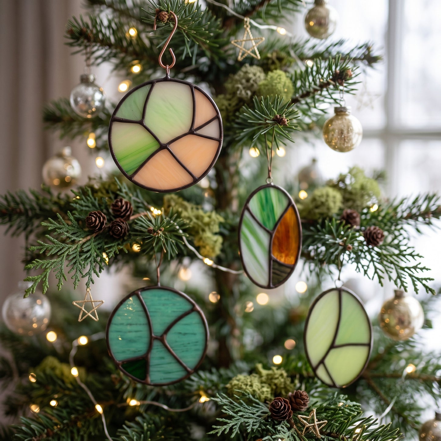 Stained Glass Christmas Ornaments Pattern 10 Pack