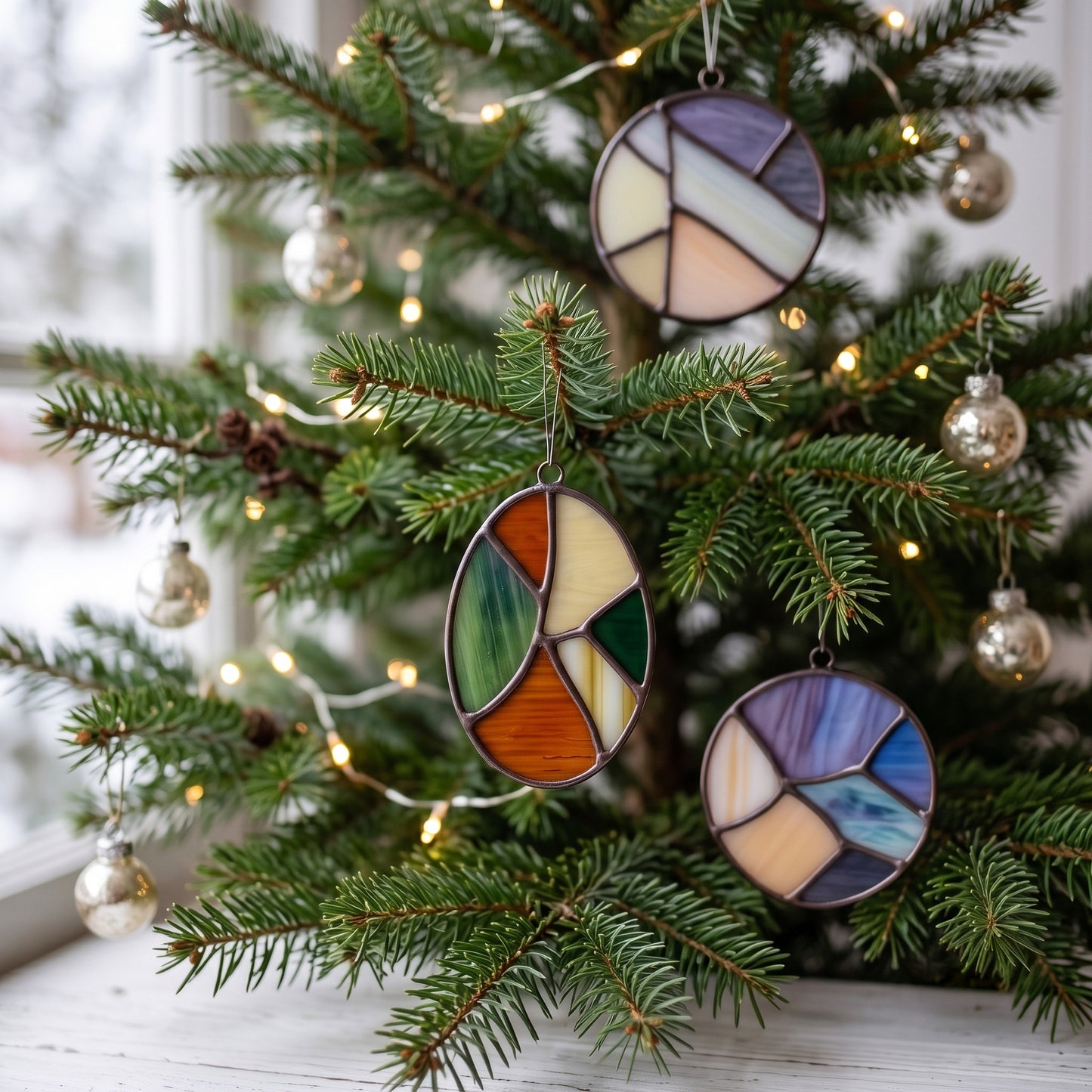 Stained Glass Christmas Ornaments Pattern 10 Pack