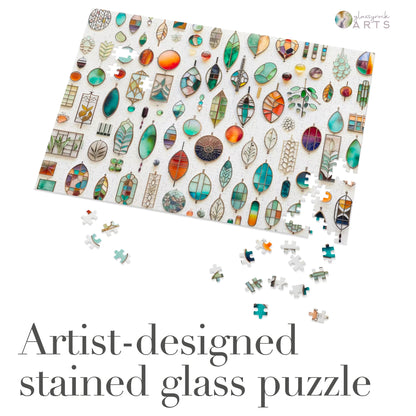 A picture of the Stained Glass Christmas Ornaments Jigsaw Puzzle from GlassyRock Arts. 