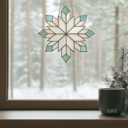 Geometric Snowflake Stained Glass Pattern