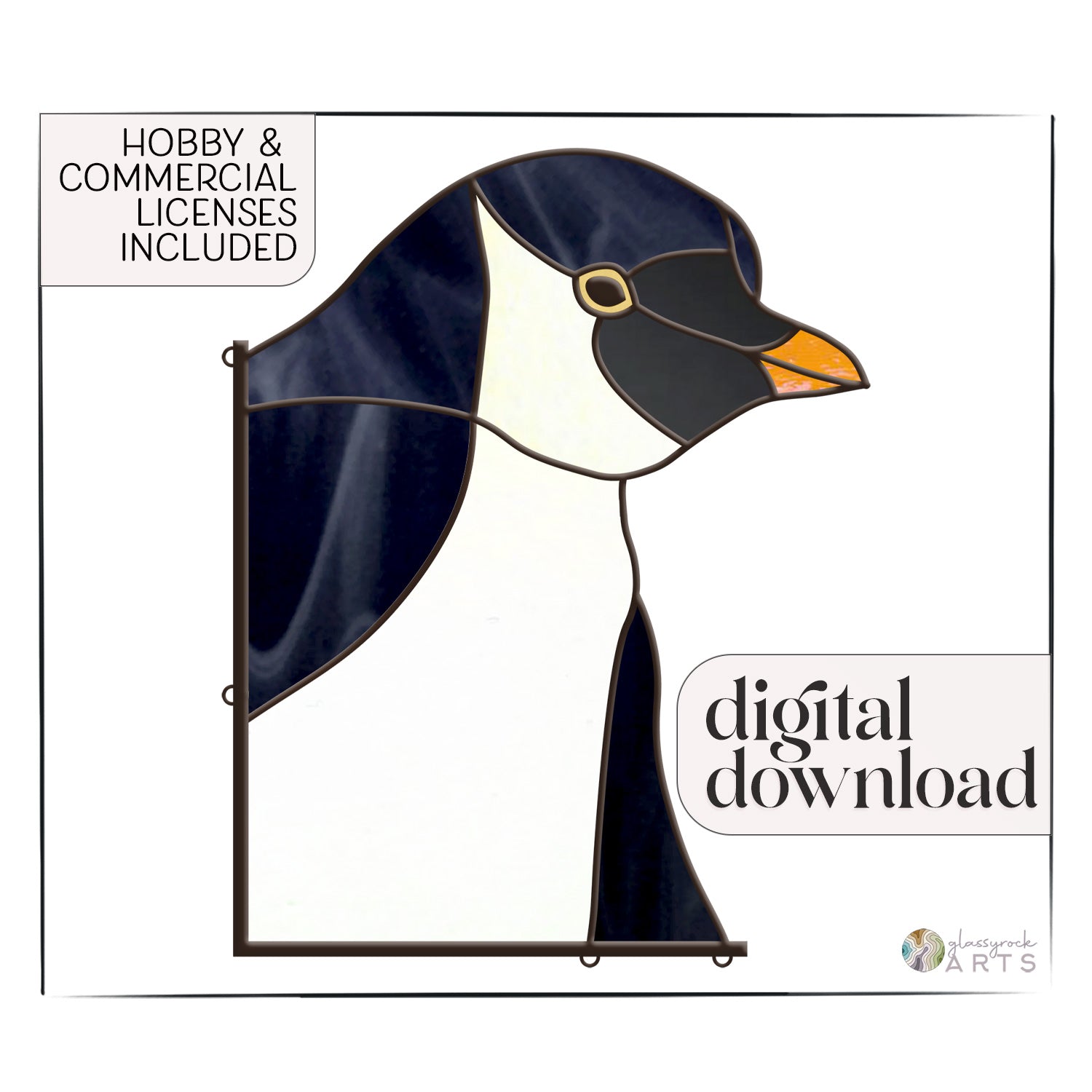 A picture of the Penguin Stained Glass Pattern from GlassyRock Arts. 