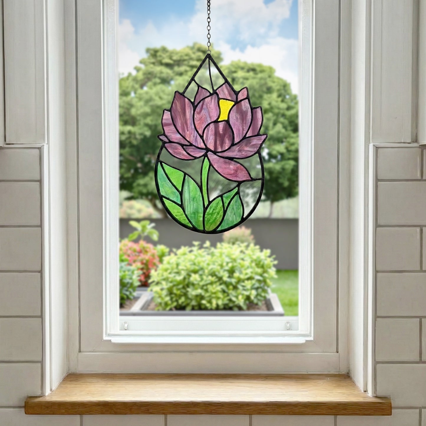 Peony Stained Glass Raindrop Pattern