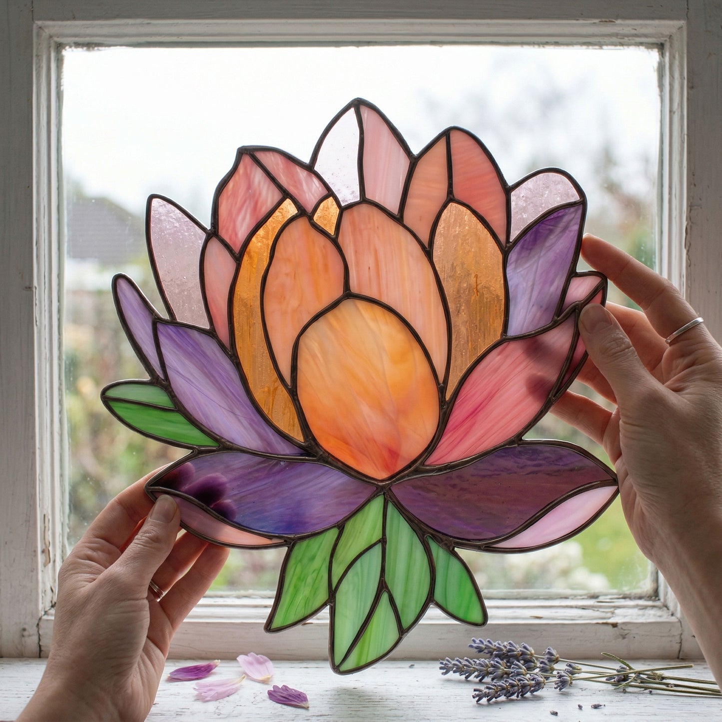 Peony Suncatcher Stained Glass Pattern with PNG