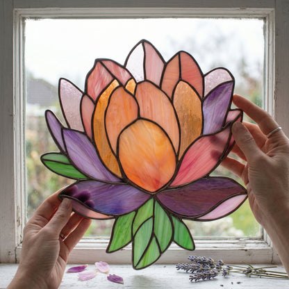 Peony Suncatcher Stained Glass Pattern with PNG