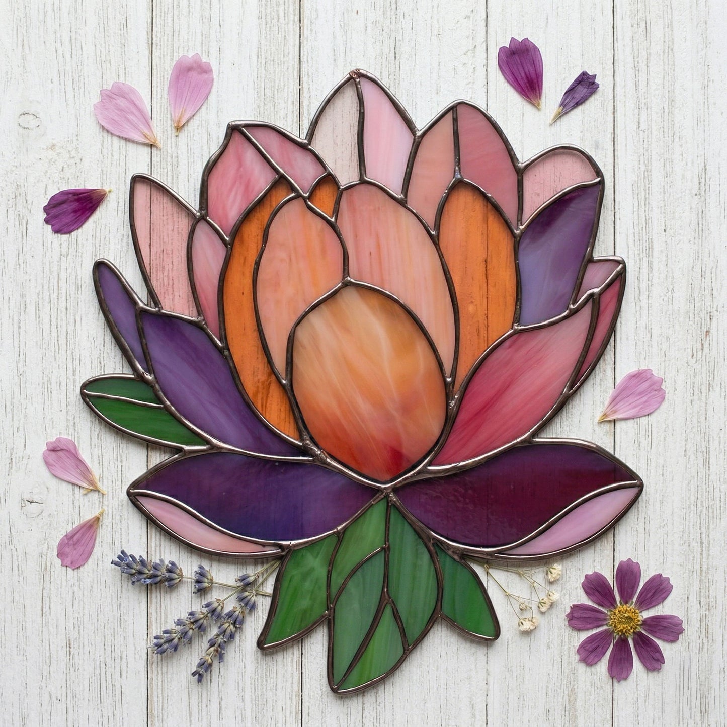 Peony Suncatcher Stained Glass Pattern with PNG