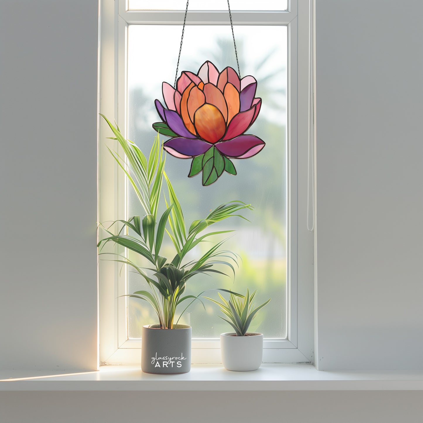 Peony Suncatcher Stained Glass Pattern with PNG