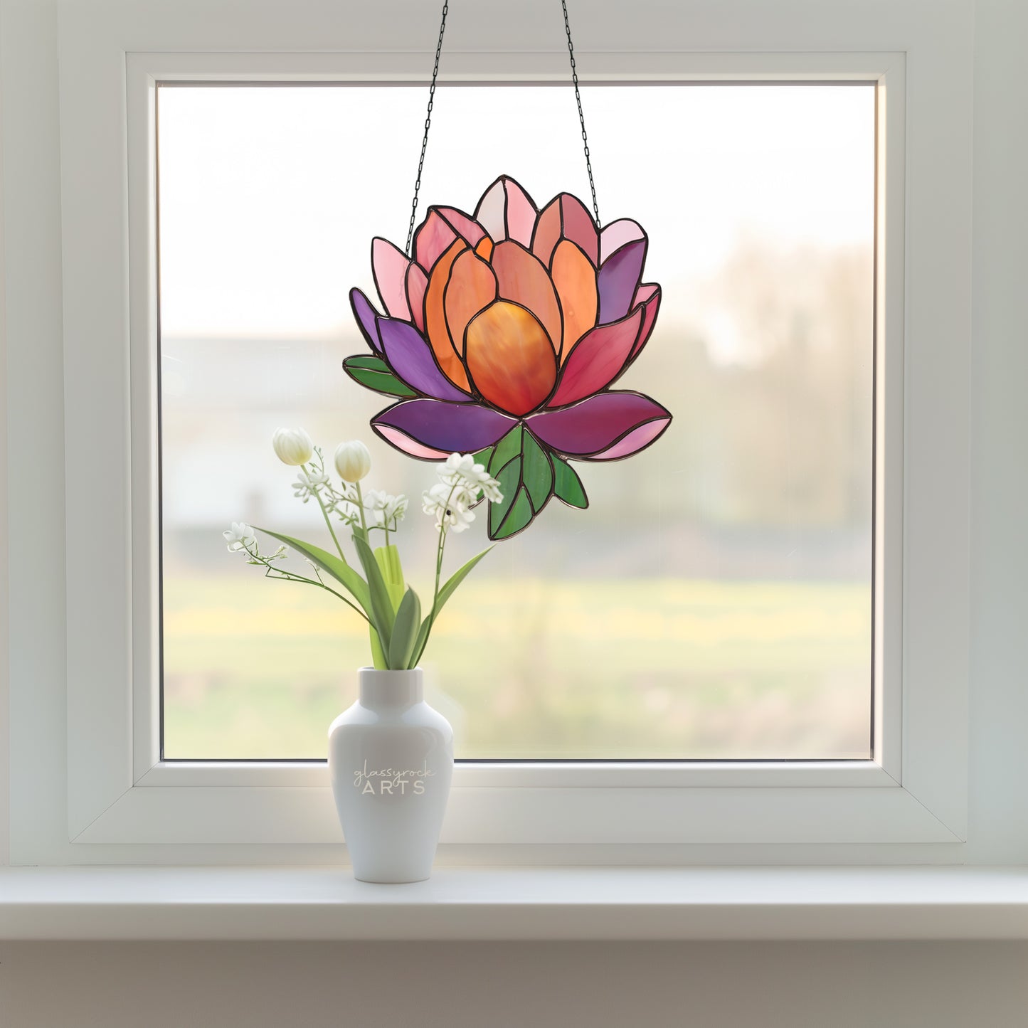 Peony Suncatcher Stained Glass Pattern with PNG