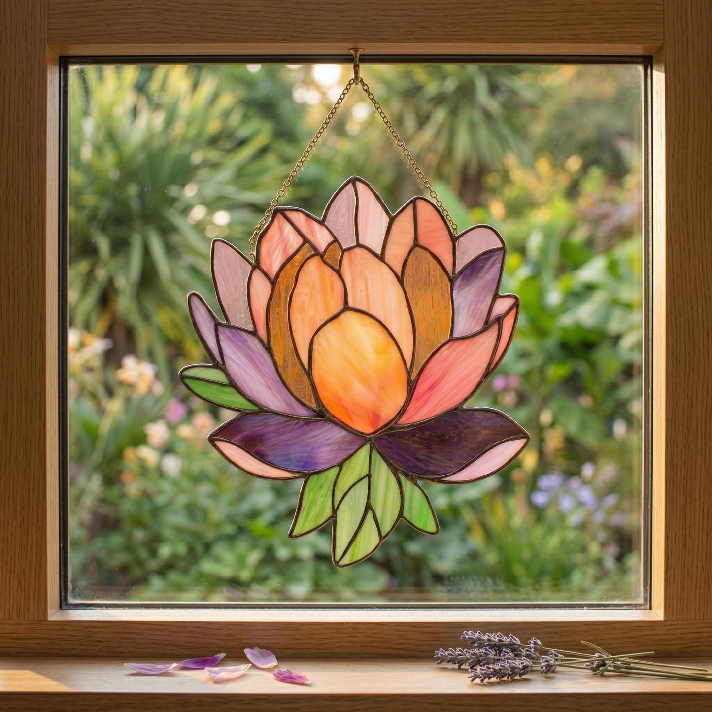 Peony Suncatcher Stained Glass Pattern with PNG
