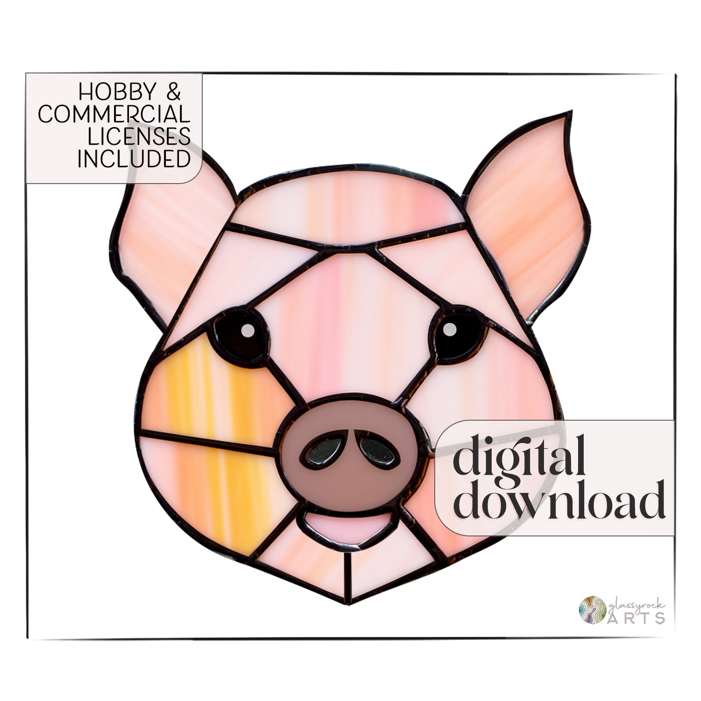 A picture of the Piglet Stained Glass Pattern from GlassyRock Arts. 